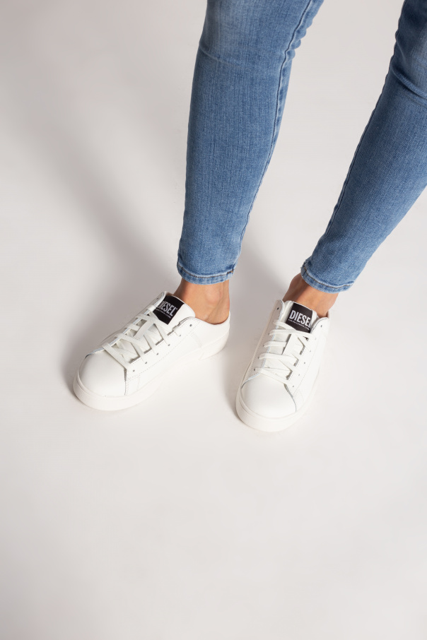 white leather mule sneakers